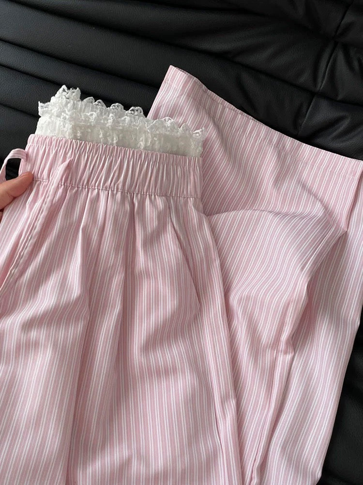 CHUNZHEN is indeed the pink striped pants I chose to stay up late! ! Very pure desire, very atmospheric and ins trendy