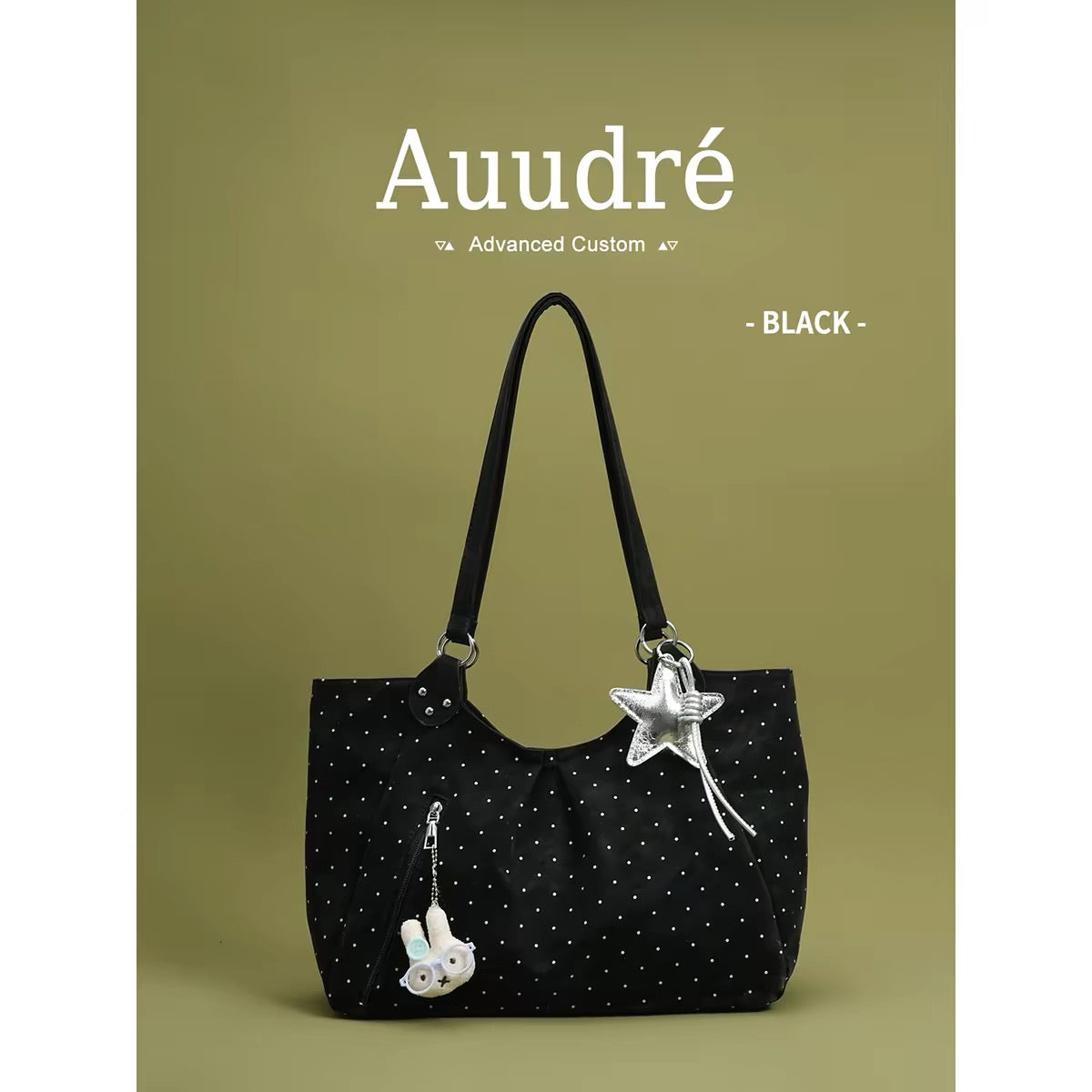 Auudre niche design polka dot shoulder bag/underarm bag for women, new summer 2026 style, large capacity commuter tote bag.
