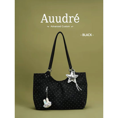 Auudre niche design polka dot shoulder bag/underarm bag for women, new summer 2026 style, large capacity commuter tote bag.