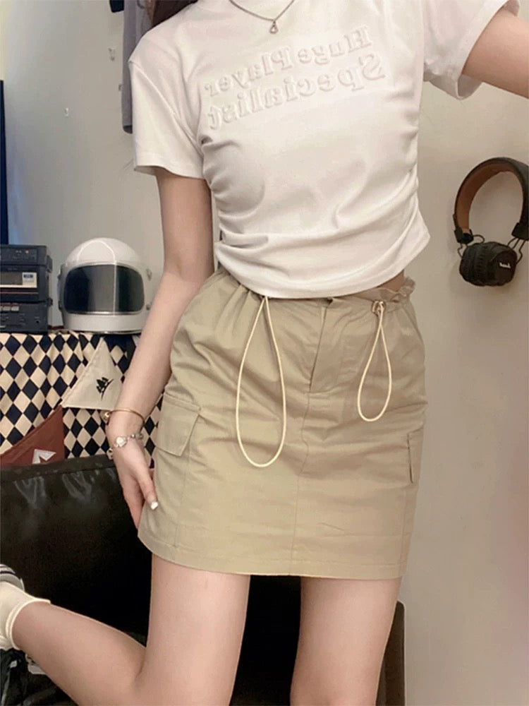 Creamy Universe High Waist Drawstring Workwear Short Skirt Women's Sweet and Spicy Style Small Slimming A-Line Skirt 2024 New Style