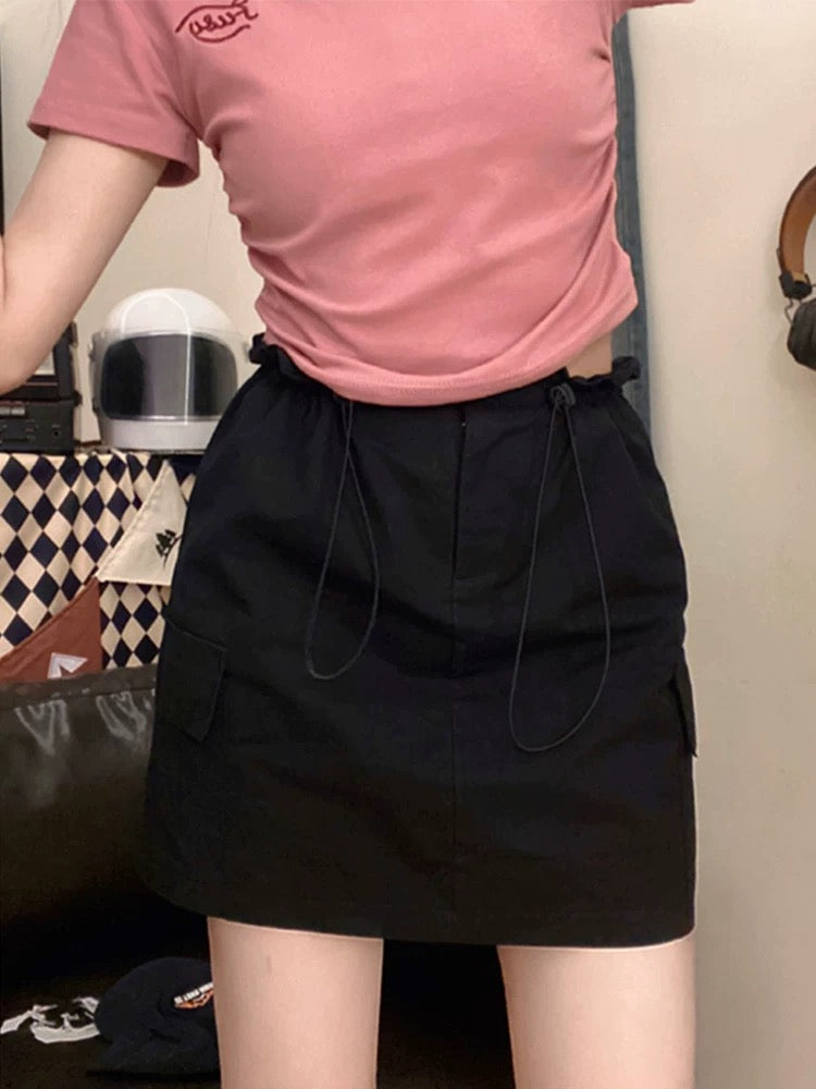Creamy Universe High Waist Drawstring Workwear Short Skirt Women's Sweet and Spicy Style Small Slimming A-Line Skirt 2024 New Style