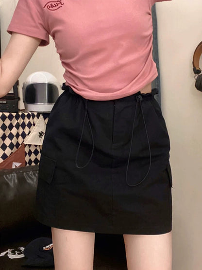 Creamy Universe High Waist Drawstring Workwear Short Skirt Women's Sweet and Spicy Style Small Slimming A-Line Skirt 2024 New Style