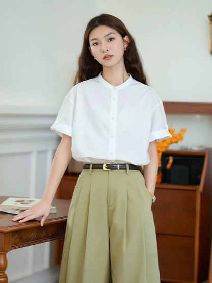 Small fresh Korean style simple versatile short-sleeved shirt women's summer thin Japanese style loose casual round neck shirt tops
