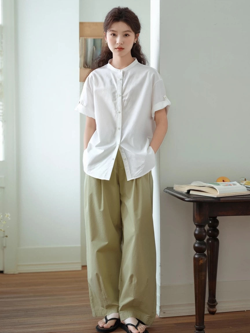 Small fresh Korean style simple versatile short-sleeved shirt women's summer thin Japanese style loose casual round neck shirt tops