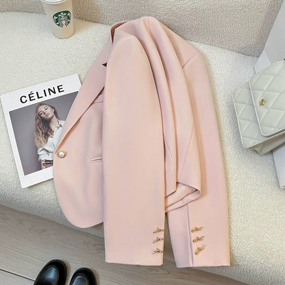 Pink short casual suit jacket for women 2025 spring and autumn new Korean style small size design fashion suit trend