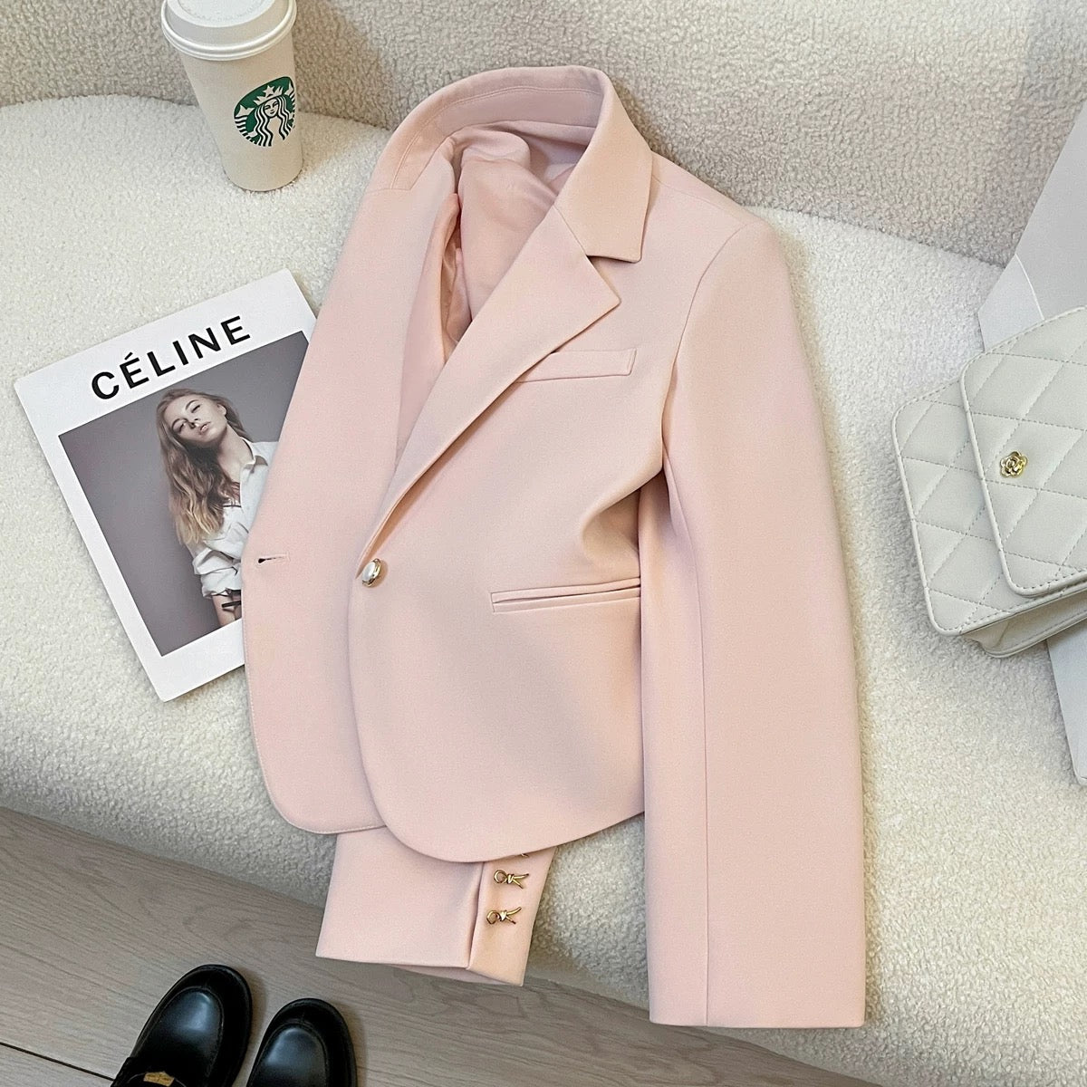 Pink short casual suit jacket for women 2025 spring and autumn new Korean style small size design fashion suit trend