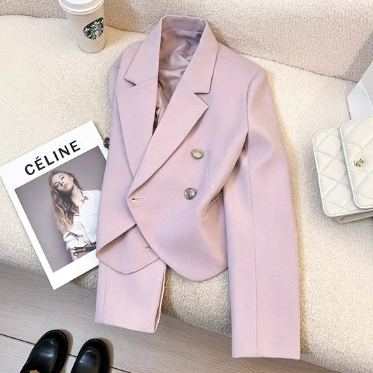 Purple short suit jacket for women of petite size 2025 spring and autumn new style temperament lady fashion all-match senior tops