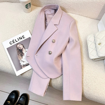 Purple short suit jacket for women of petite size 2025 spring and autumn new style temperament lady fashion all-match senior tops