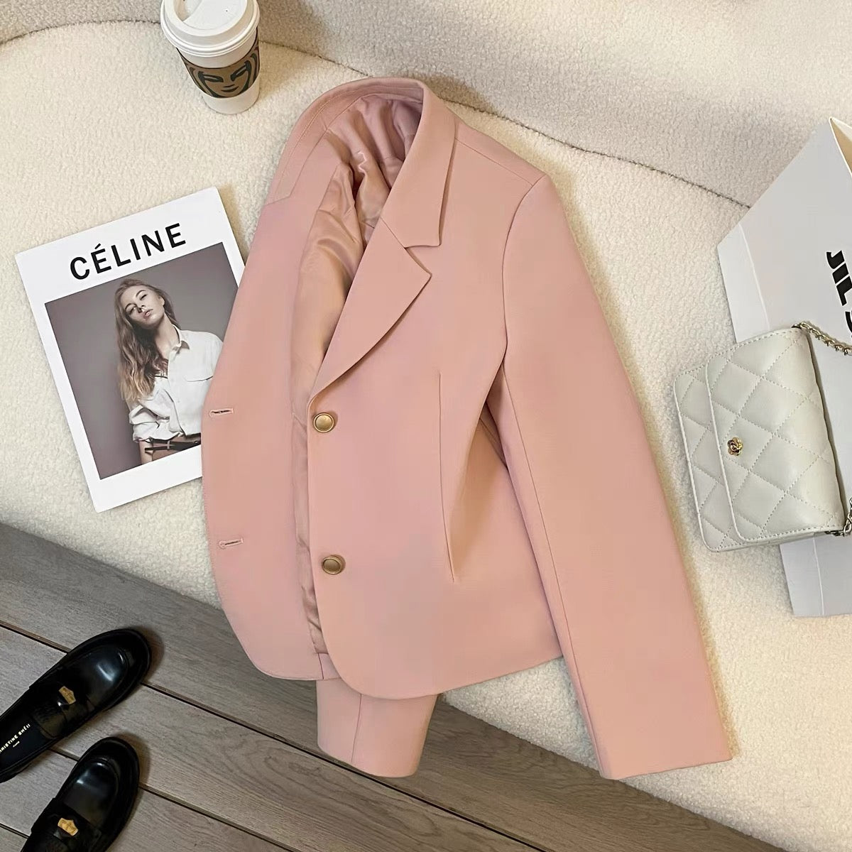 Nude pink short suit jacket for women 2025 spring and autumn new style small size high-end temperament goddess style commuter suit