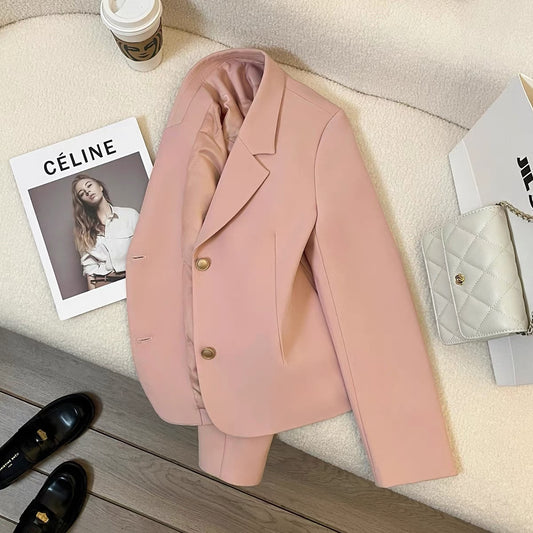 Nude pink short suit jacket for women 2025 spring and autumn new style small size high-end temperament goddess style commuter suit