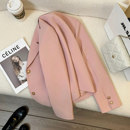 Nude pink short suit jacket for women 2025 spring and autumn new style small size high-end temperament goddess style commuter suit