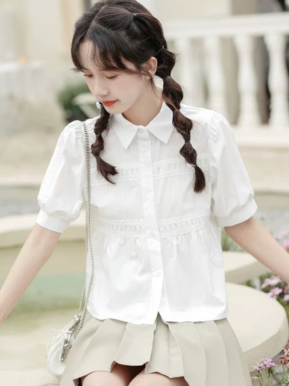 Small fresh white short-sleeved French shirt for women in summer 2025 new design niche college style chic tops