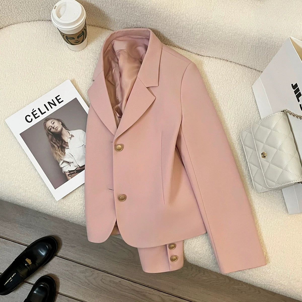 Nude pink short suit jacket for women 2025 spring and autumn new style small size high-end temperament goddess style commuter suit