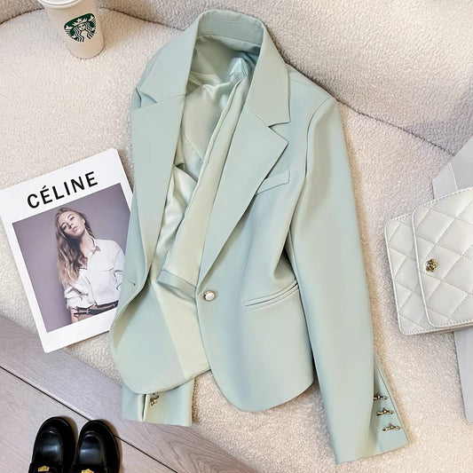 Sky blue short suit jacket for women 2025 spring and autumn new Korean style small size design fashion trend suit