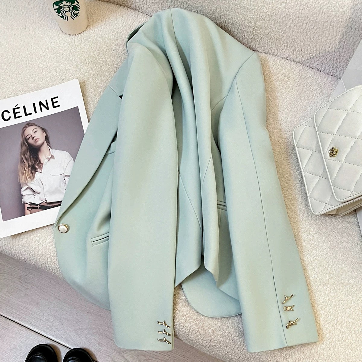 Sky blue short suit jacket for women 2025 spring and autumn new Korean style small size design fashion trend suit