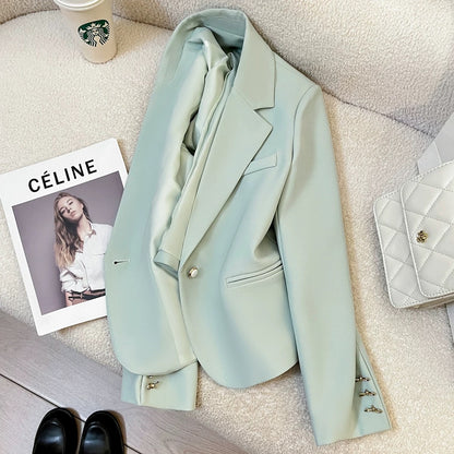 Sky blue short suit jacket for women 2025 spring and autumn new Korean style small size design fashion trend suit