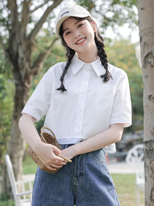 Simple design, niche contrast hem, chic tops for women, new summer short high waist shirts, temperament shirts