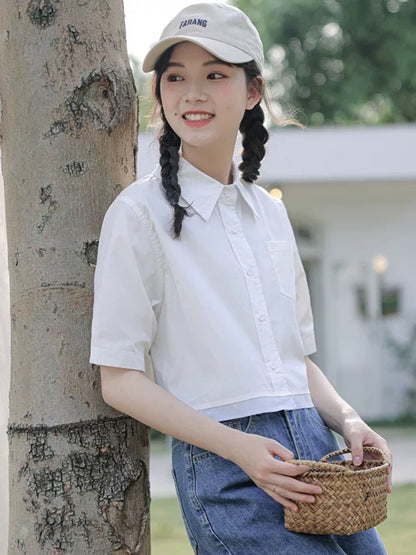 Simple design, niche contrast hem, chic tops for women, new summer short high waist shirts, temperament shirts