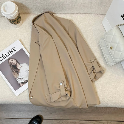 Khaki thin suit jacket for women 2025 summer new style high-end design niche temperament fashion suit trend