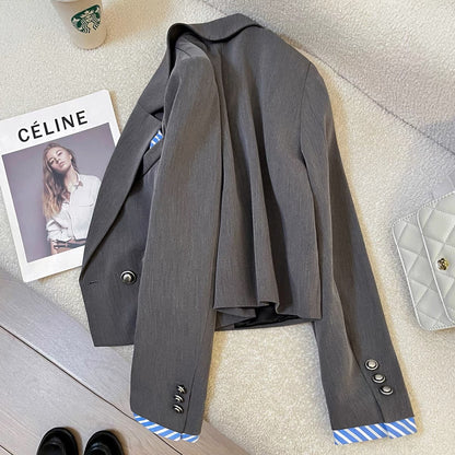 Gray contrasting color design suit jacket for women 2025 spring and autumn new style college style casual trend all-match suit