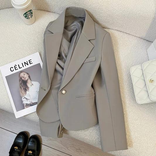 Gray short suit jacket for women 2025 autumn new style this year popular Korean style casual high-end suit