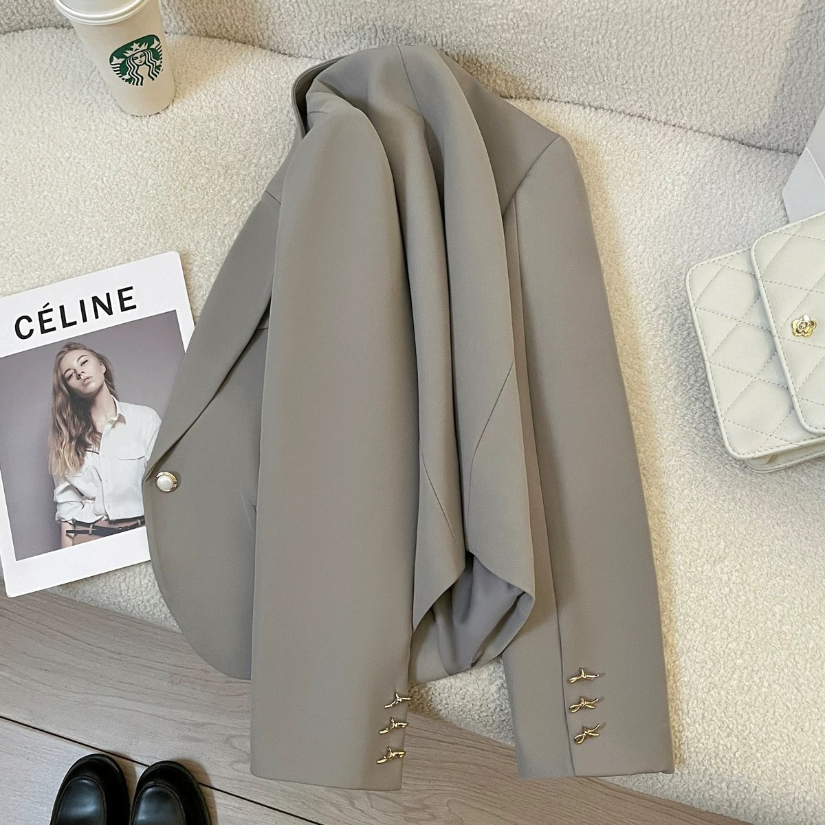 Gray short suit jacket for women 2025 autumn new style this year popular Korean style casual high-end suit