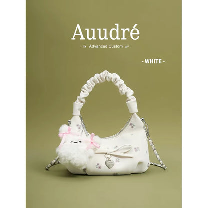 Auudre niche design pleated handbag for women, new summer 2026 style, fashionable chain crossbody bag.