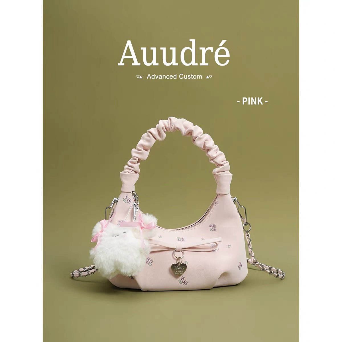 Auudre niche design pleated handbag for women, new summer 2026 style, fashionable chain crossbody bag.