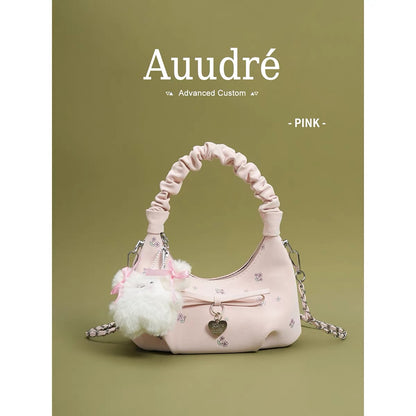 Auudre niche design pleated handbag for women, new summer 2026 style, fashionable chain crossbody bag.