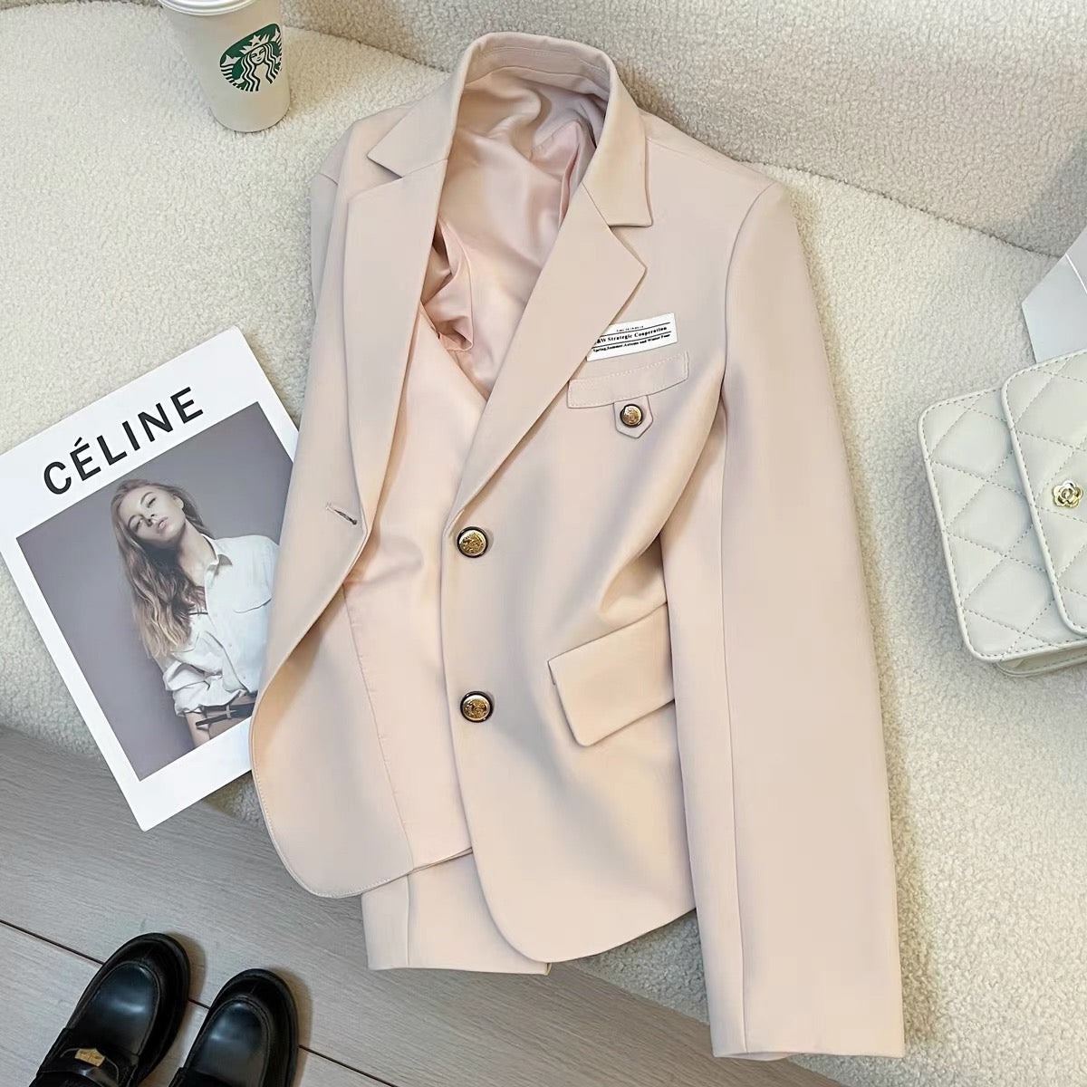 Light pink temperament college style suit jacket for women 2025 spring and autumn new style casual versatile short suit for small stature