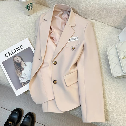 Light pink temperament college style suit jacket for women 2025 spring and autumn new style casual versatile short suit for small stature