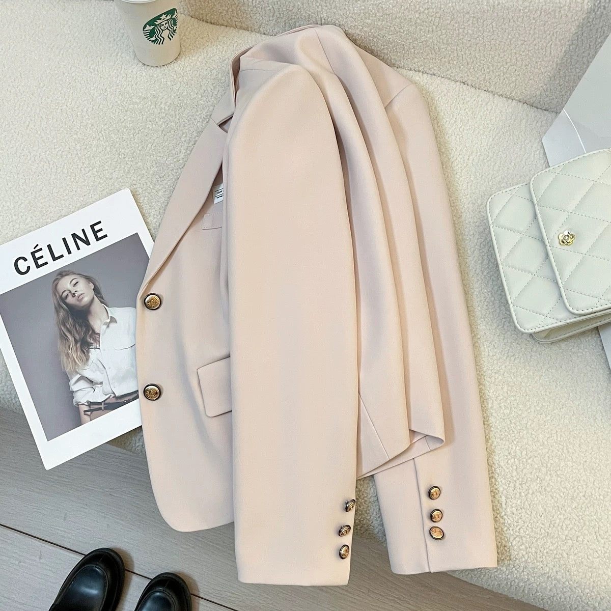 Light pink temperament college style suit jacket for women 2025 spring and autumn new style casual versatile short suit for small stature