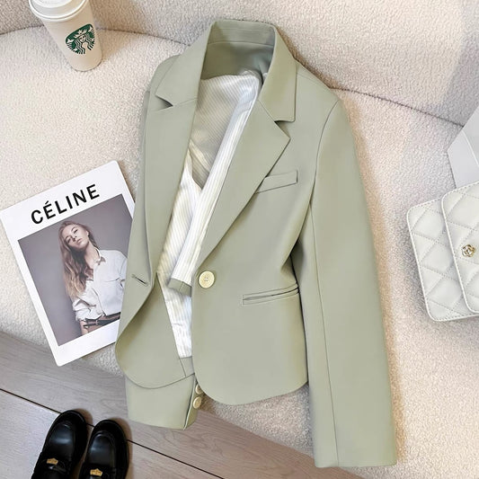 Green high-quality textured suit jacket for women 2025 autumn new style temperament niche goddess style fashionable short suit