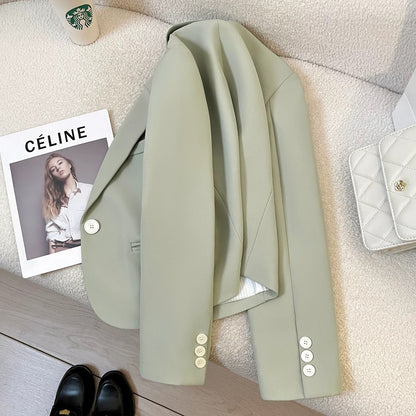 Green high-quality textured suit jacket for women 2025 autumn new style temperament niche goddess style fashionable short suit