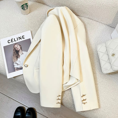 Beige Korean casual suit jacket for women 2025 new autumn small size design temperament short suit