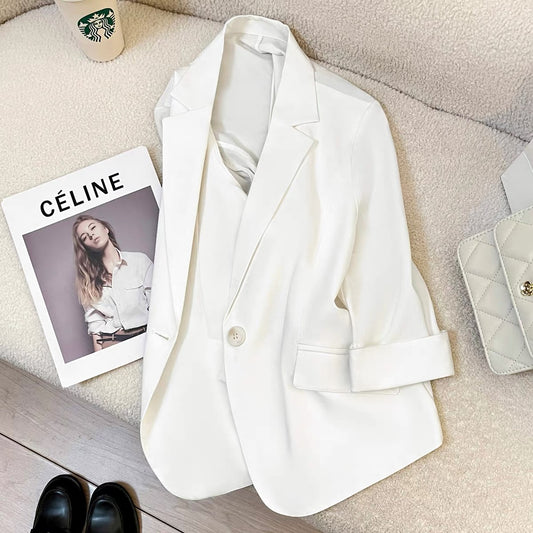 White short petite suit jacket female thin 2025 summer new Korean style temperament simple short-sleeved suit