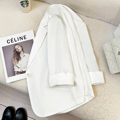 White short petite suit jacket female thin 2025 summer new Korean style temperament simple short-sleeved suit