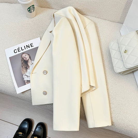 2025 Spring and Autumn New Beige Suit Jacket Women's Petite High-end Casual Versatile Temperament Short Top