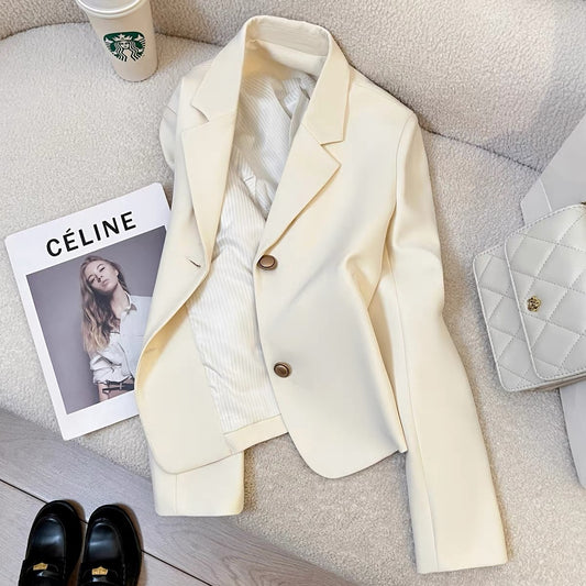 Off-white short petite suit jacket for women 2025 autumn new style temperament high-end this year popular small suit