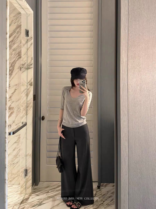 Yinkoo "New Professional" OL Style Lyocell High-Quality Leg-Length Casual Slim Blazer Trousers