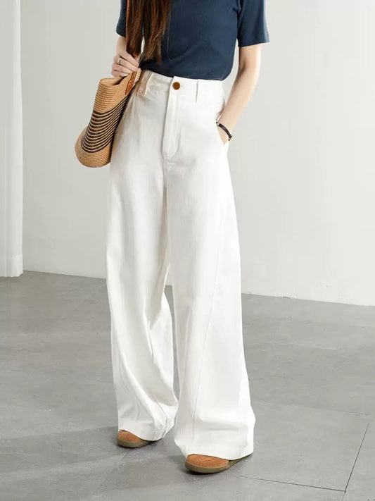 Korean style design scimitar pants white wide-leg pants casual pants women's spring and autumn new high waist slim loose trousers