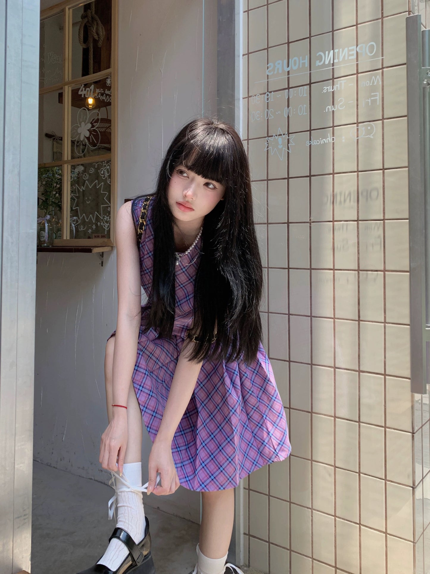 fortylions Forty Lions Mary Jane plaid skirt French retro temperament waist A-line skirt dress