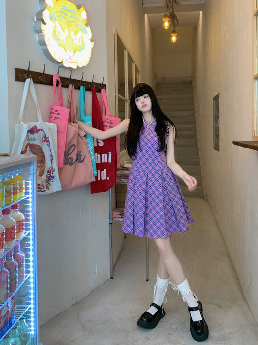 fortylions Forty Lions Mary Jane plaid skirt French retro temperament waist A-line skirt dress