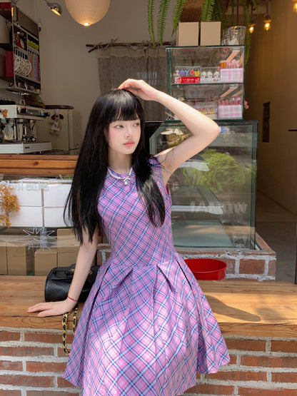 fortylions Forty Lions Mary Jane plaid skirt French retro temperament waist A-line skirt dress