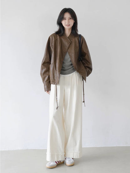 High waist casual pants wide leg pants women 25 autumn new fashion Japanese trousers Korean version simple straight wide leg pants