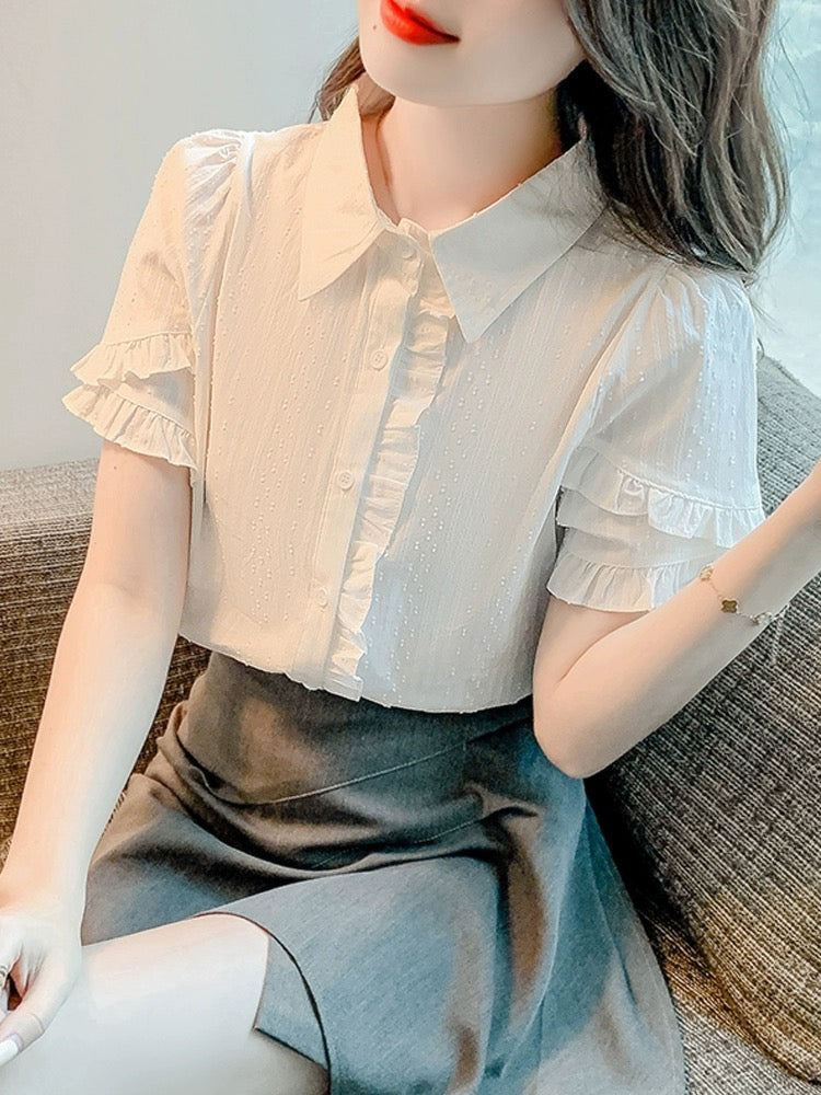 European summer thin white chiffon shirt women's summer 2024 new top T-shirt short-sleeved women's shirt