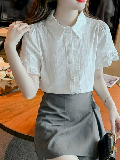 European summer thin white chiffon shirt women's summer 2024 new top T-shirt short-sleeved women's shirt