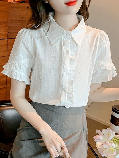 European summer thin white chiffon shirt women's summer 2024 new top T-shirt short-sleeved women's shirt