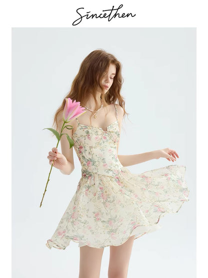 Since then, floral print dress, French-style slip dress, vacation outfit, sophisticated short skirt for women, summer.