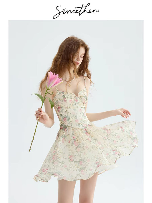 Since then, floral print dress, French-style slip dress, vacation outfit, sophisticated short skirt for women, summer.